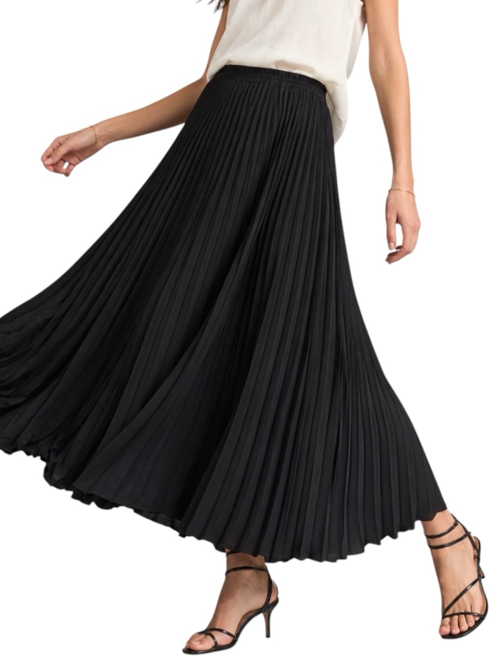 Max Studio Black Micro Pleated A-line Midi Skirt Women’s Large Minimalist Chic